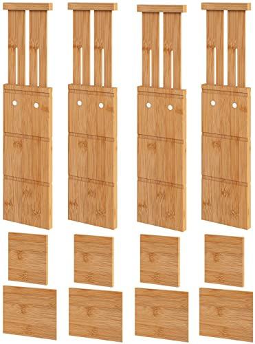 Vriccc 11,2 cm hohe Schubladenteiler mit Einsätzen, Bambus-Schubladenteiler für Kleidung, erweiterbar von 30,5–44,5 cm, verstellbarer Schubladen-Organizer für Schlafzimmer, Küche und Büro, 4