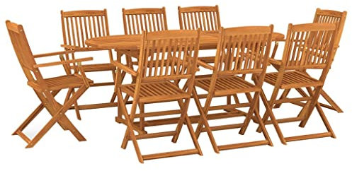 vidaXL Akazienholz Massiv Gartenmöbel 9-TLG. Gartengarnitur Sitzgruppe Gartenset Sitzgarnitur Gartentisch Esstisch Tisch Stühle Holztisch Holzstuhl