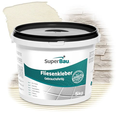 SuperBau Gebrauchsfertiger - Dispersionskleber für Fliesen -Flexmörtel Weiß - für Terrakotta Porzellan Tonfliesen Mosaikfliesen - Fliesenkleber Flexibel für schwierige Untergründe Zuhause 5 kg