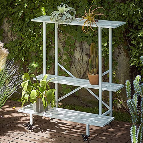 Weiße Metallpflanze Ständer Blumentöpfe Pflanzentreppe Blumentreppe Blumenbank Blumenständer Pflanzenregal für Innen Außen Garten Aussen Draußen Leiterregal, Schwarze Einheit Lange 90cm
