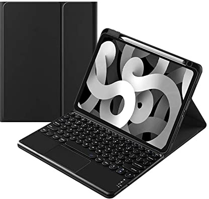 kaitesi Keyboard Case for iPad 9th 8th 7th Generation, Touchpad Detachable Color Keyboard Round Keys for iPad Air 10.5(3rd Gen)/iPad Pro 10.5 inch Slim Leather Smart Cover (Black)