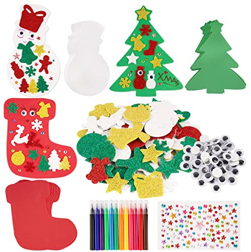 COLOFALLA Kit 24 Manualidades Navideñas Niños Árbol de Navidad Muñeco de Nieve Calcetín Navidad para Manualidades DIY Regalo