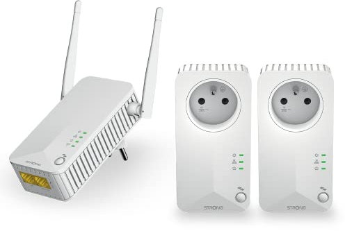 STRONG Pack de 2 CPL 600 Mbps et 1 CPL WiFi Prise filtrée et Port Ethernet, Etendre réseau WiFi, Compatible Box Internet, Idéal Multi TV, Streaming HD, Aucune Configuration, Prêt à l'emploi