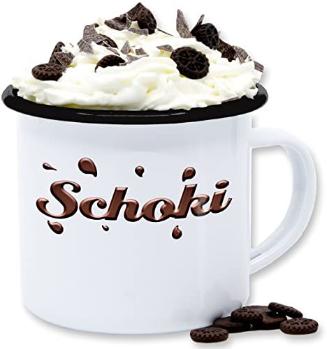 Emaille Tasse Blechtasse - & Tassen - Schoki Partner Kostüm - Milky und Schoki Fasching Verledigung Karneval Schokoriegel Schokoladen Outfit Schokolade und Milch - 300 ml - Weiß Schwarz
