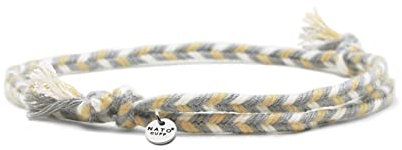 Nato Cuff - Geflochtenes Baumwollarmband 4mm- Handgefertigt in Frankreich - Herren Damen Verstellbares Juwel (Braun-Weiss) (Grau Weiss Beige)