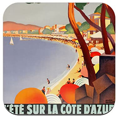 Untersetzer aus Kork – Ete sur la Cote D'Azur Poster Vintage Travel Art Deco 30's – 6 Stück (95 x 95 mm)
