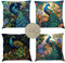 Sommer Outdoor Kissenbezug 45x45 4er Set Dekokissen Wasserdichtes Leinen Kissenbezüge, Pfau Muster Kissenhüllen für Sofa Schlafzimmer Couch Garten Outdoor Herbst Auto Zuhause Blau Kissen JW-1349