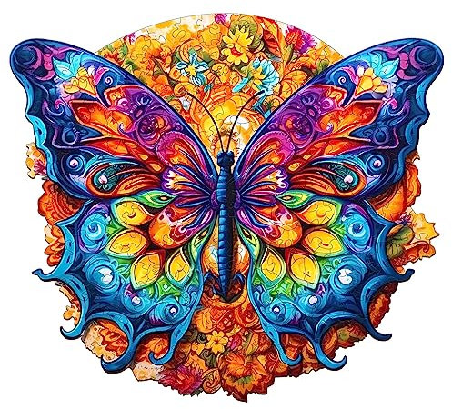 CHARMIBLE Wooden Jigsaw Puzzle, 40x35.8cm Mandala Butterfly, 300pcs, Wood, Unisex, 6-12 Years, Nature-inspired, All Skill Levels, Patience Skill, 1 Set, 1 Item, 1 Puzzle, 1 Unit, 1 Package, 300 Pieces