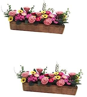 2pcs doll house wooden potted flower classroom decor garden accessory miniature plant pots Flower Beds Plants Miniature artificial plants Dollhouse Accessory wooden box Bonsai pot