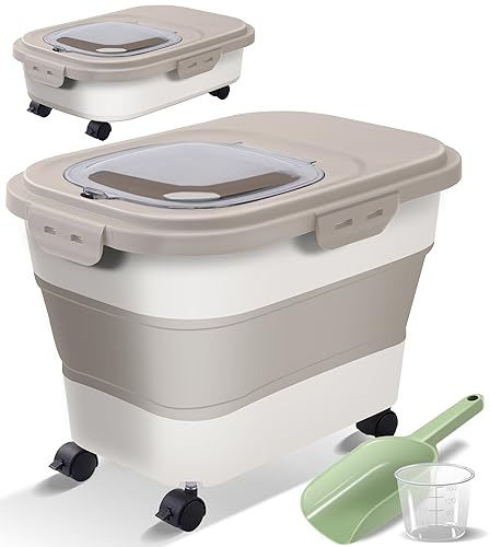 Faltbarer Hundefutter-Aufbewahrungsbehälter, luftdicht, 30 kg bis 15,9 kg, Reis, Müsli, Mehl, Zucker, Küchenzubehör, Eimer, 20 x 11,3 kg Hunde-/Katzen-Halter, Geschenk, Reiseutensilien, ein Muss für