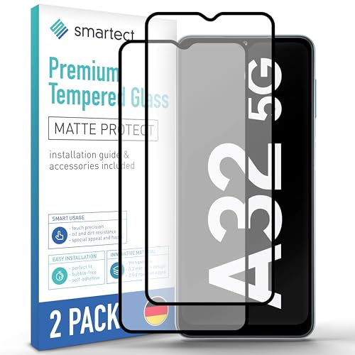 smartect Verre Trempé 2 Pièces Full Screen Mat pour Samsung Galaxy A32 5G | Protecteur d'écran HD Anti-Rayures, Vitre de Protection Dépolie, Sans Bulles, Dureté 9H, Ultra Résistant