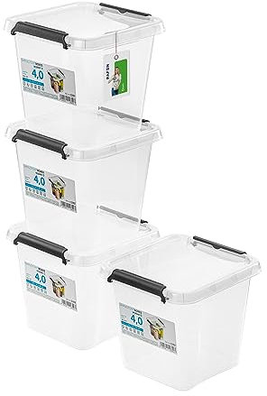 PAFEN 4x Aufbewahrungsbox mit Deckel 4,0L - 20 x 20 x 18 cm - SET Aufbewahrungsbehälter Transparent Boxen Aufbewahrung Stapelboxen mit Verschlussclips Kunststoffbehälter