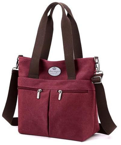 HUA ANGEL Vintage Canvas Damen Handtasche Schultertasche Crossbody Mittelgroß Vintage UmhäNgetasche Mit Vielen FäChern FüR Die Arbeiten Sportlich Shopping