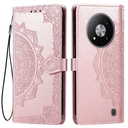 HONLEN Hülle für ZTE Blade A73 5G Handyhülle, (6.52 Inches) Premium PU Leder Wallet Magnetverschluss Flip Case mit 3 Kartenfach,Mandala Muster Case Roségold