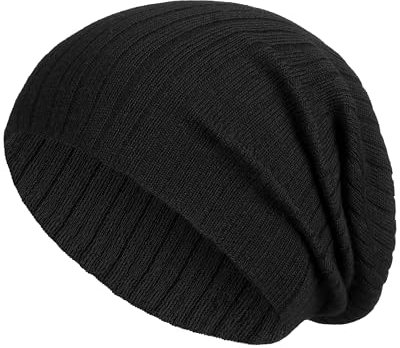 SERIMANEA Mütze Herren Mütze Damen - 100% Merinowolle - Beanie Herren - Slouch Beanie Wollmütze Herren - Mütze Schwarz Herren