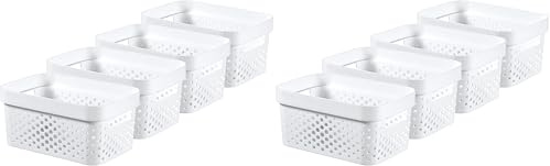 Curver Infinity Dots Set of 4 Rectangular 100% Recycled Small Storage Boxes 4.5 Litres - White (Pack of 2)