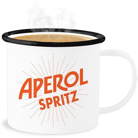 Emaille Becher Blechbecher - Karneval & Fasching - Tassen - Orange Spritz Schriftzug - 300 ml - Weiß Schwarz - aperol fasching- sauf carnevale saufen karnevals getränk faschings alkohol verkleidet