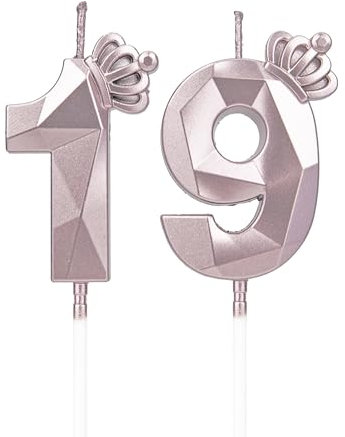Geburtstagskerzen Zahlen 19 mit Krone，3D Kerzen Geburtstag für Kuchen geburtstagsdeko, Geburtstag Kerzen Zahlen, Geburtstagskerzen Kinder für Partys, Hochzeiten, Firmenfeiern, Jubiläen (Rosegold, #19)
