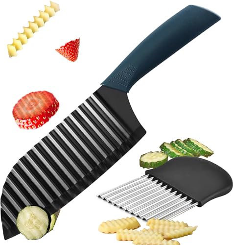 Rdlobu 2 Stück Wellenschneider, Wellenschneider aus Edelstahl, Wellenschneider Gemüse, Riffelmesser, Wellenschnittmesser, Wellenmesser für Gemüse, Pommes, Obst - Für die Schönsten Schnittmuster
