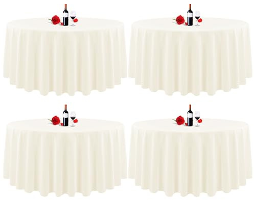 4er-Pack tischdecke rund, Elfenbein runde Tischdecke, tischdecke rund 305cm, Waschbare Polyester-Stoff-Tischdecke, runde Tischdecke, Tischdecken für Partys, Hochzeit, Bankett, Buffet, Abendessen