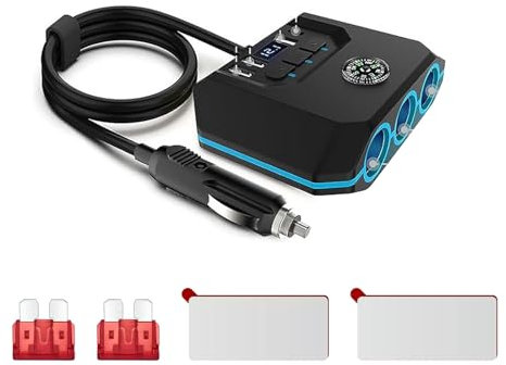 TECKEEN 3 Way Car Cigarette Lighter Socket Splitter DC12V-24V 3 USB + Type c Chargers Adapter, 7 in 1