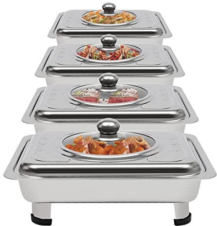 Chafing Dishes 4pcs Stainless Steel Buffet Dish Food Warmer Buffet Server Rectangular Chafing Dish Set With Lid MEHOOSPVN For Buffets Caterings Parties Buffet Server Warming Tray, Restaurant Catering