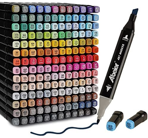 ABEIER 204 Farben Marker Set Filzstifte Set, Alkohol Marker Twin Tip Marker Textmarker Stift Set, Alkoholmarker für Kinder Erwachsene Manga Skizzieren Kalligraphieren, Ausmalen mit Tragetasche