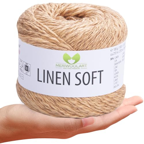 MeriWoolArt Sommergarn 100g, weiches Baumwoll-Leinengarn, Beige | Atmungsaktiver Fasermix mit Viskose; zum Stricken und Häkeln von Sommerkleidung und Accessoires: Tops, Tücher und Schals