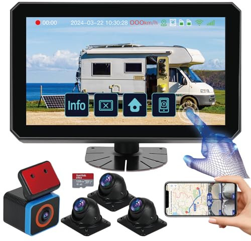 6CH AI 4G WiFi GPS Commercial Vehicle Camera System for Trucks/RVs/Trailers/Tractors, 10.1” Touch Screen Monitor with 4x1080P Rear/Side Cameras, Dual TF Card MDVR Recording, Live View via APP/Web/PC