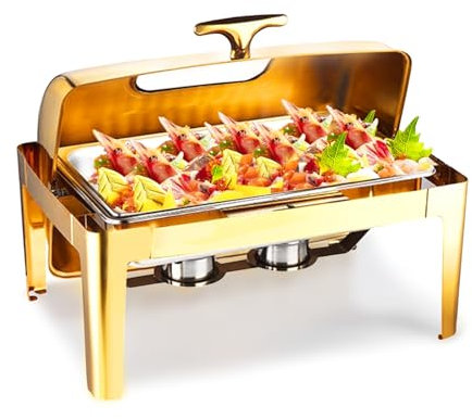 qorkhogr Scaldavivande per buffet, confezione da 4 pezzi, set da 9 l, scaldavivande e scaldavivande rettangolari in acciaio inox con coperchio visibile, per catering, feste, compleanni, matrimoni,