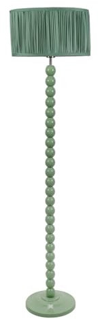 ValueLights | Sage Green Bobbin Stem Floor Lamp with Ruched Pleated Shade Living Room Lounge Light | Floor Lamps, Home Décor & Improvement Essential | Included LED Bulb