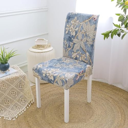 Stuhlhussen 4er Set Blaue Blütenblätter Stuhlhussen Schwingstühle,Stretch Stuhlbezug,Waschbarer Polyester Esszimmer Stühle, Abnehmbarer Stuhlüberzüge,Universal Stühle Schutz Dekoration