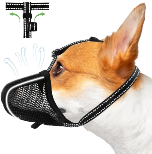 Maulkorb für Hunde Weicher Netzmaulkorb Atmungsaktiver Mesh für Mittlere Hunde Reflektierende Einstellbare Hundemaulkorb zum Verhindern von Fressen Lecken Bellen Ermöglicht Hecheln und Trinken (M)