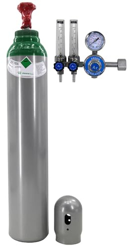 Bombola di gas con riduttore puro 4.8 Argon (100%), gas per saldatura, 8 litri, TIG/TIG MIG, con riduttore con 2 rotametri