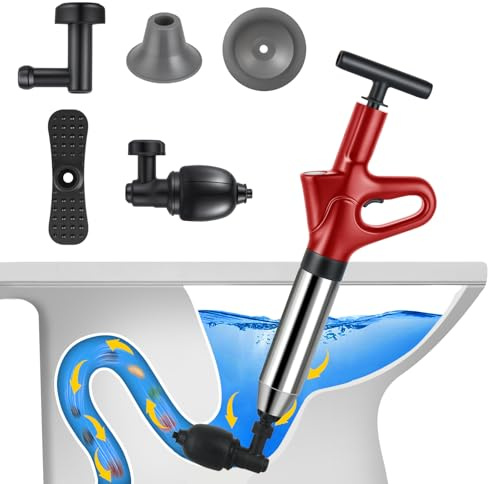 Stura WC, Pompa Stura Scarichi con Barometro, Molto Rispettoso Dell'ambiente, Sturalavandini a Pressione con Quattro Diverse Ventose Adatto per Bagni Bagni Lavabi
