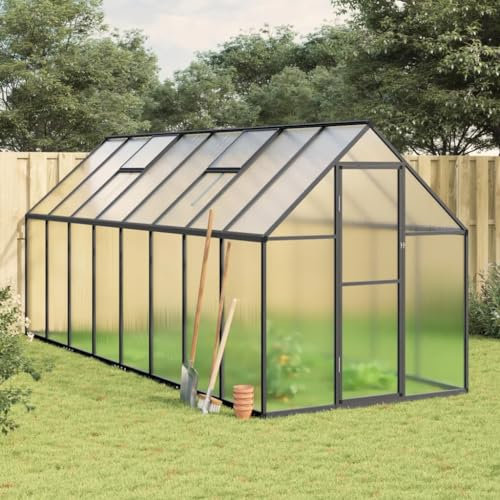 Gecheer Serra da Giardino, Struttura per Serra con Base in Alluminio e Pannelli in Policarbonato 445x169x195 cm, Resistente ai Raggi UV, per Coltivazione Amatoriale in Esterno