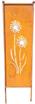 Bornhöft Gartenstele Pusteblume, Rostoptik Metall, 116 cm Höhe, 30 cm Breite, Gartendekoration rostige Gartendeko aus Edelrost Metall