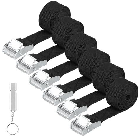 6 Pz Cinghie di Tensione, 0,5 M x 25 mm Cinghie a Cricchetto con Fibbia, Cinghie di Fissaggio a Cricchetto, Cinghia di Ancoraggio con Chiusura per Moto Auto Portabiciclette