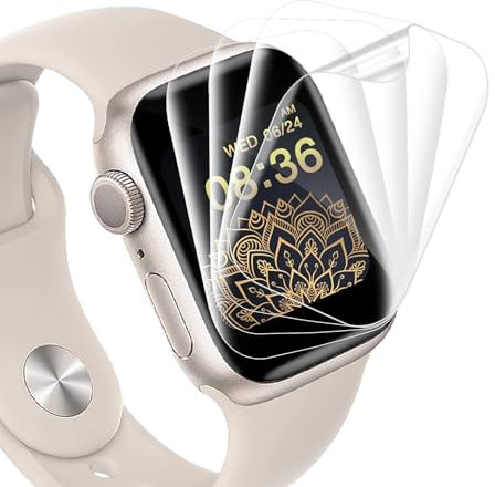 Bodyguard 4 Pack TPU Verre Trempé pour Apple Watch Series 7/8/9(45mm) film, Sans Bulle vitre protection, Anti Rayures, Couverture 3D Sensibilité, 0,15mm Ultra Slim HD Apple Watch 45mm protection écran