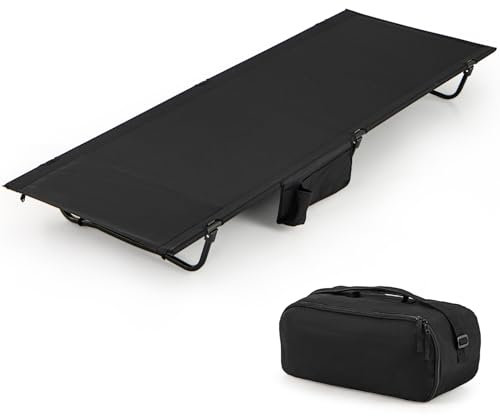 COSTWAY Feldbett klappbar, ultraleichtes Campingbett mit Seitentasche, 193 x 70 cm, tragbares Klappbett, 200 KG Tragkraft, Campingliege für Camping, Reisen, Strand (Schwarz)