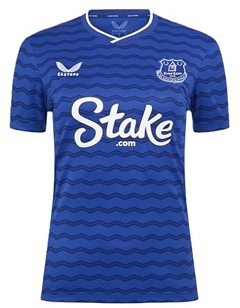 Castore Everton FC Women's Home Short Sleeve Shirt, Surf the Web/Sodalite Blue/Ocean Cavern, 12
