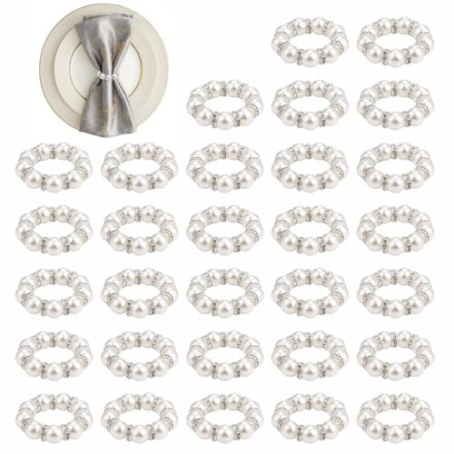 30 Stück Serviettenring Perlen,Serviettenringen Silber,Serviettenring Weihnachten,Elegante Metall Serviettenringen Geeignet für Familienessen, Weihnachten, Hochzeitsbankette, Themenpartys.