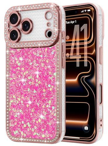 Lafunda for iPhone 17 Pro Max Case Glitter Sparkly Shiny, Hot Pink | Bling Luxury Phone Cover with Crystal Diamonds Rhinestone, for Women Girls Soft TPU Slim Shockproof Protective Phone Case