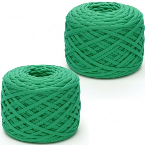 Xtrillogen 2x300g Tshirt Garn,Dicke Häkelgarn für Taschen,Baumwollgarn zum Häkeln,Chunky Yarn,Strickgarn,Textilgarn,für Gehäkelte Taschen,Körbe,Decke,Mützen,DIY-Bastelarbeiten (Dunkelgrün)