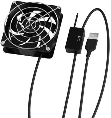 Cenifin Ventilateur USB 5 V 8 cm avec activation automatique de la température Thermostat réglable pour routeur et console de jeux Capteur de température automatique