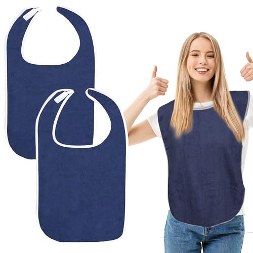 KEORHEZ 2 Stück Lätzchen für Erwachsene Latz für Erwachsene Einstellbar Lätzchen Wiederverwendbar Sabberlatz für Elegantes Temperament(Marineblau)