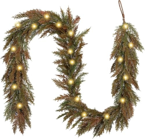 Valery Madelyn 180cm Weihnachtsgirlande 20 LED Timer Weihnachten | künstliche Norfolk Tannengirlande mit Lichtern,Herbst Halloween Kranz für Tisch Kamin Treppen Tür,Weihnachten Decor Geschenk