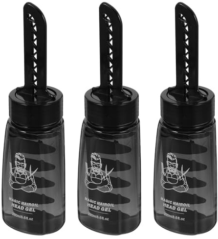 Leere Haargelflaschen Kunststoff mit Kamm, 260ml 3 Stück-pack | Applikatorflasche für Haarstyling Gel, Schwarze Ausführung, für Haaröl und Färbeanwendung