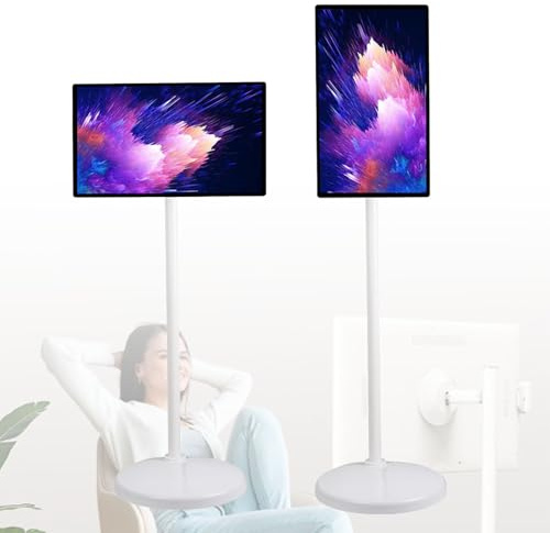 Smart Touchscreen Monitor, 1080p Mobile Portable TV Stand on Wheels, Android 12, 8+128GB Storage, Built-in 13500mAh, Swivel Rotation Rolling Monitor 32Inch