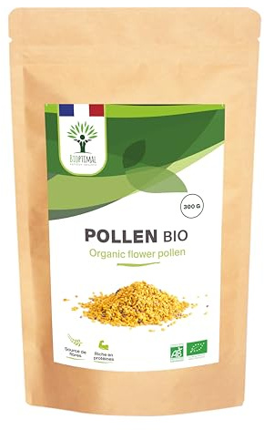 BIOPTIMAL - Pollen Bio - Superaliment - Immunité Vitalité Énergie - 100% Pollen de fleurs Pur - Qualité Premium - Conditionné en France - Certifié par Ecocert - 300g